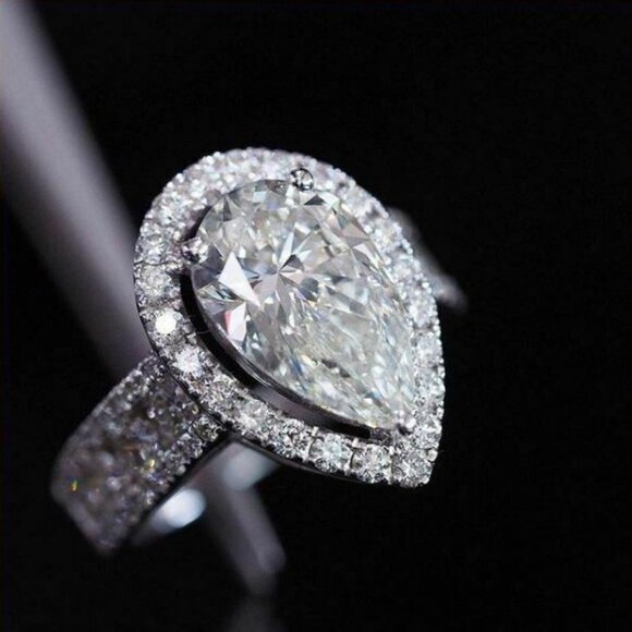 🎀Classic Wedding Pear Water Drop Crystal Clear CZ Elegant Ring, UNVN12271 - Picture 1 of 5